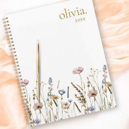 Agenda Floral de Nome Personalizado de Flores Selvagens