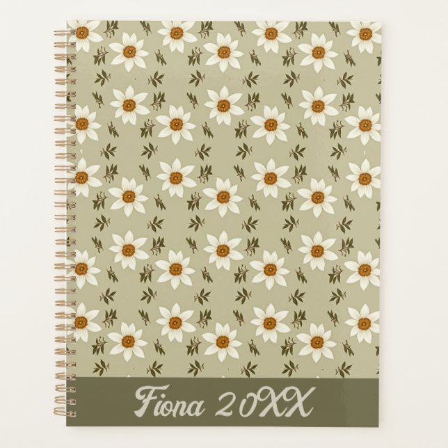 Agenda Floral Decorativo em Branco e bege (Frente)