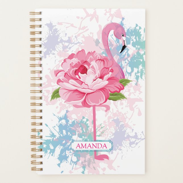 Agenda Floral, design, rosa, flamingo, cor-de-rosa (Frente)