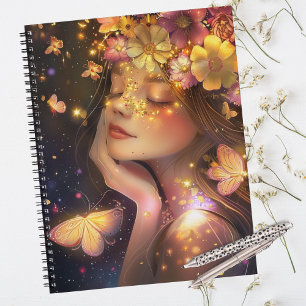 Agenda Floral Dourado e rosa elegante com borboletas