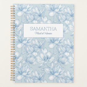 Agenda Floral Dusty Blue Fllower Moderna Nome da Madrinha