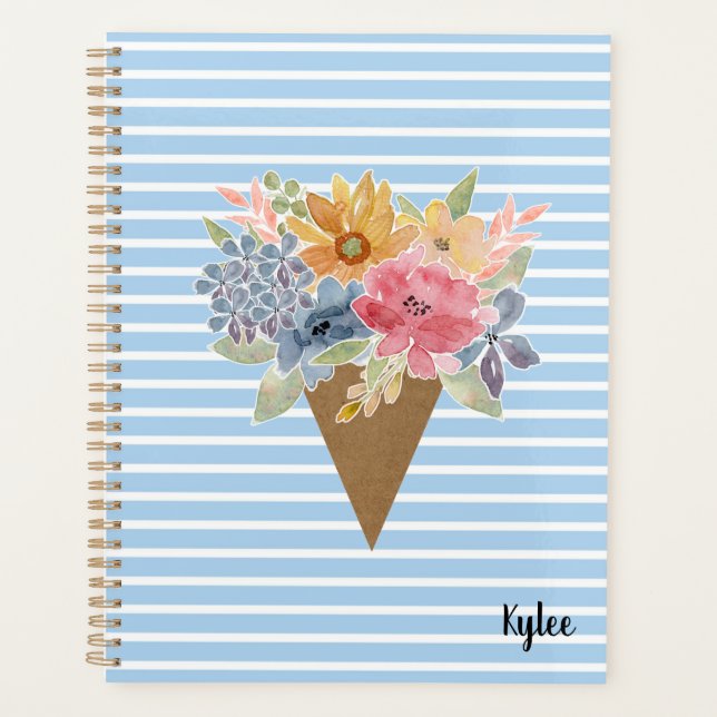 Agenda Floral e Stripe de Aquarela (Frente)