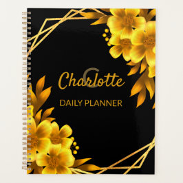 Agenda Floral elegante Autumn preto e amarelo falso