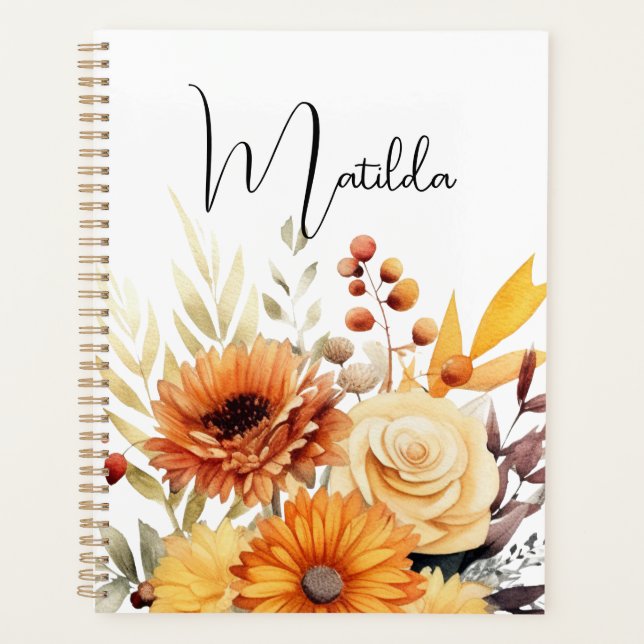 Agenda Floral em aquarela personalizada (Frente)