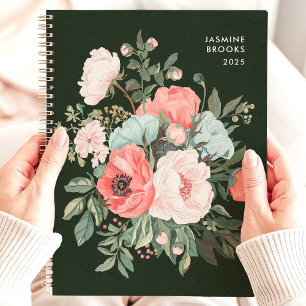 Agenda Floral Escuro Atemporal Nome Personalizado