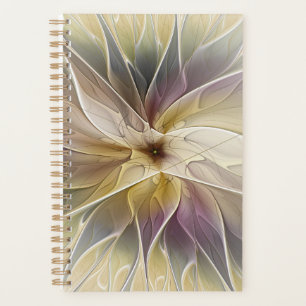 Agenda Floral Fantasy Dourada Eggplant Abstrato Art Fract