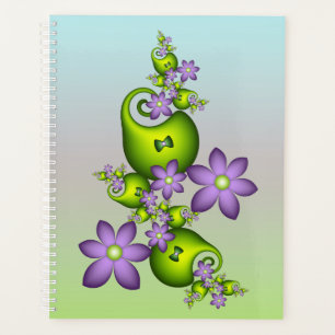 Agenda Floral Fantasy Lilac Flores Verde Formas Fractais
