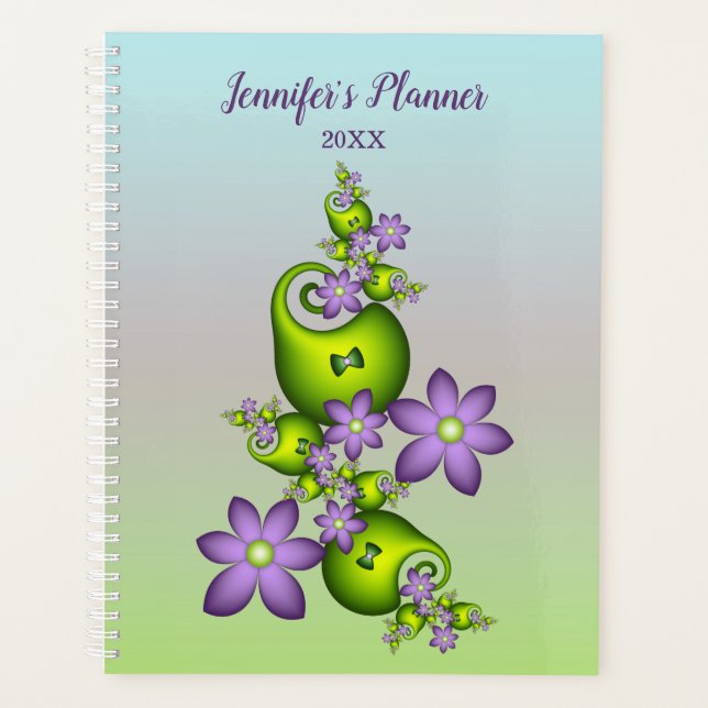Agenda Floral Fantasy Lilac Verde Flores Nome Fractal (Frente)