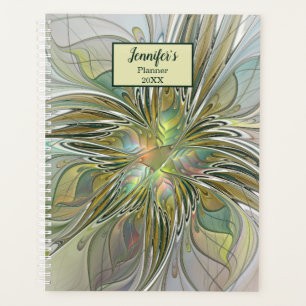 Agenda Floral Fantasy Moderna Flor Fractal W. Nome Dourad