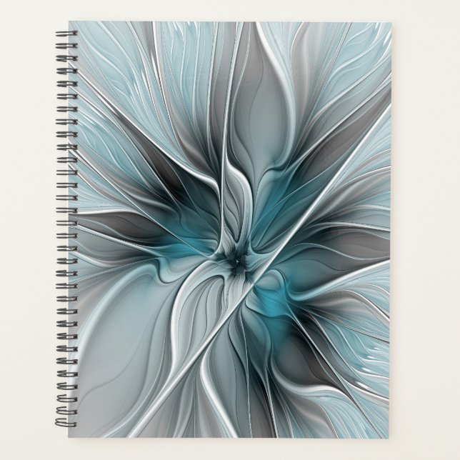 Agenda Floral Fractal Modern Abstract Flower Blue Gray (Frente)