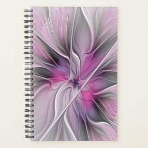 Agenda Floral Fractal Moderno Abstrato Flor Rosa Cinza