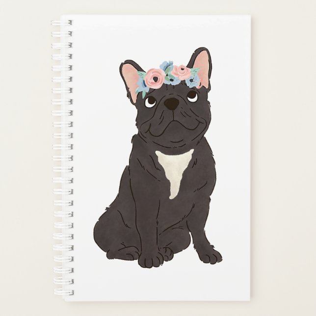 Agenda Floral French Bulldog Amadurece Black Frenchie Dog (Frente)