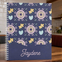 Agenda Floral Geométrico Azul Marinho e Pastel