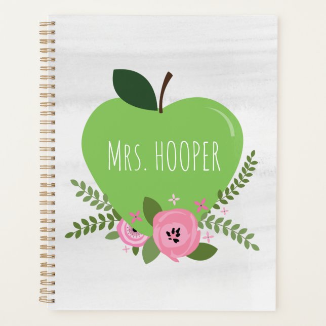 Agenda Floral Green Apple Teacher Watercolor (Frente)