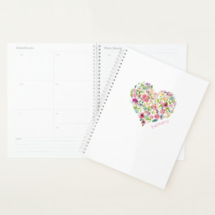 Agenda Floral Heart Watercolor NAME Pink White Love