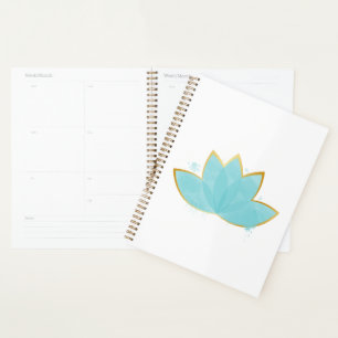 Agenda Floral Lotus Watercolor Seafoam Azul e Faux Dourad