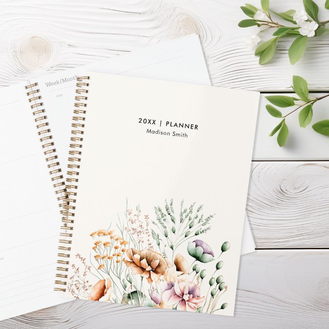 Agenda Floral Moderno Simples de Flor Selvagem Personaliz (Criador carregado)