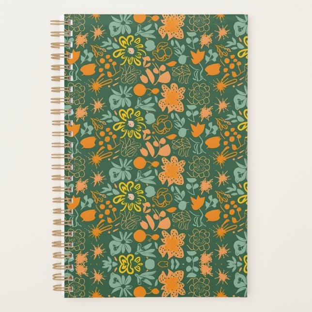 Agenda Floral pattern on a dark green background  (Frente)