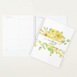 Agenda Floral personalizada em aquarela amarela, ano pers