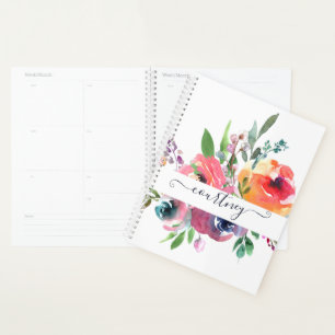 Agenda Floral personalizado com aquarela rosa e laranja  