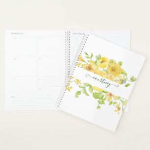 Agenda Floral personalizado em aquarela amarela