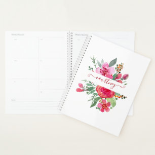 Agenda Floral personalizado em aquarela rosa