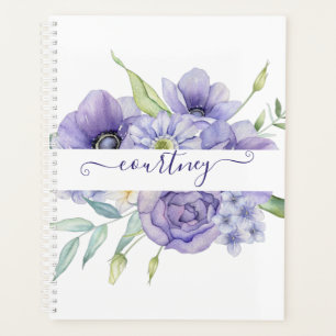 Agenda Floral personalizado em aquarela roxa