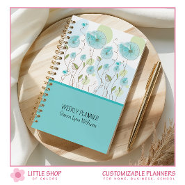 Agenda Floral Personalizável Aquarela Azul