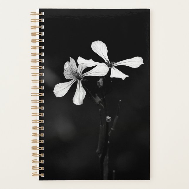 Agenda floral preto e branco mínimo (Frente)