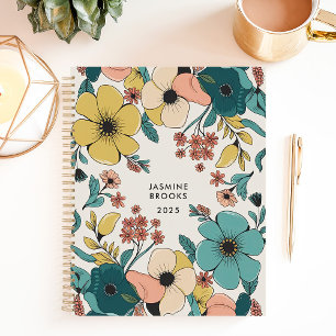 Agenda Floral Retro Colorido com Nome Personalizado