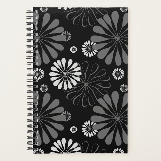 Agenda Floral Retro Preto e Branco (Frente)