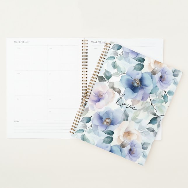 Agenda Floral Romântico de Lavanda Azul Roxo (Exibição)