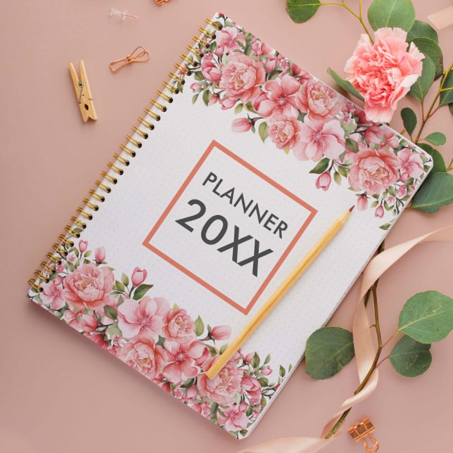 Agenda Floral Rosa e Folhas Mês e Semana (Criador carregado)