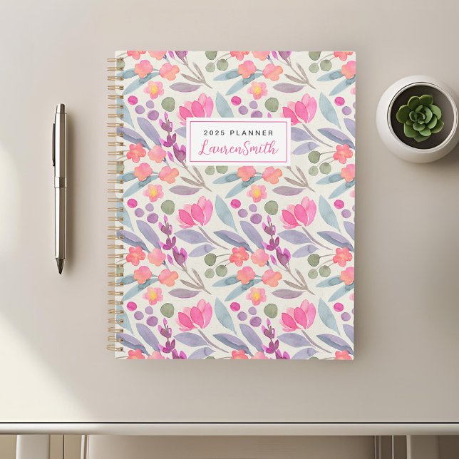 Agenda Floral Roxo Aquarela (Criador carregado)