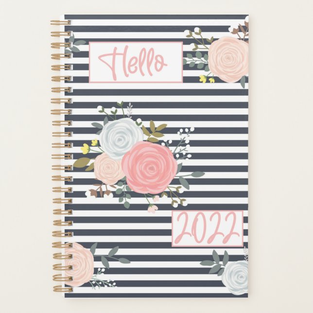 Agenda Floral Stripe Bonito 2022 Planeador para Ela (Frente)