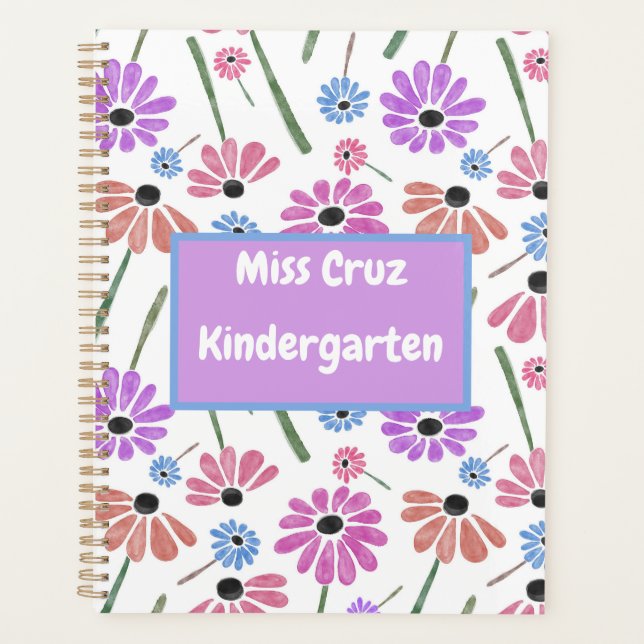 Agenda Floral Teacher Name/Grade Colorful  (Frente)
