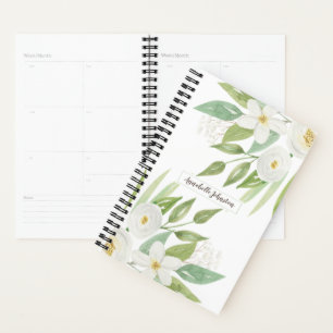 Agenda Floral Verde e Branco da Aquarela Elegante