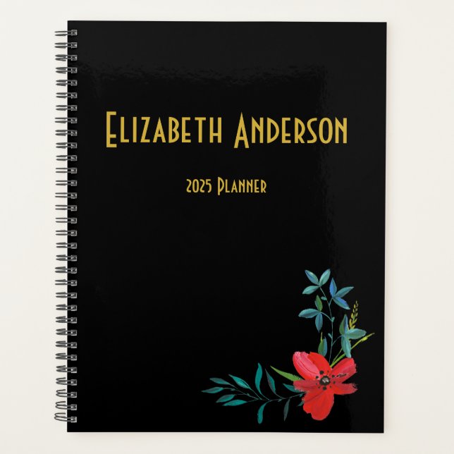 Agenda Floral Vermelho e Preto Elegante 2021 (Frente)