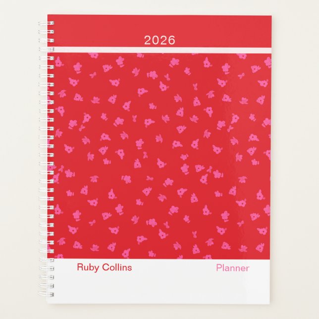 Agenda Floral Vermelho Moderno Divertido (Frente)