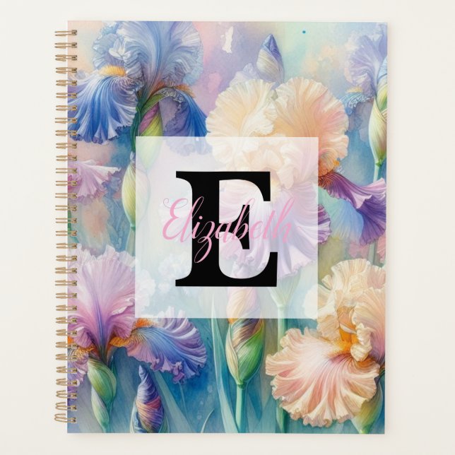 Agenda Floral watercolor monogram purple iris flowers (Frente)