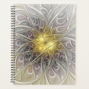 Agenda Floreio Com Dourada Flor Fractal Abstrato Moderna