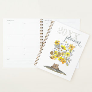 Agenda Flores Amarelas bonito com Groundhog Watercolor