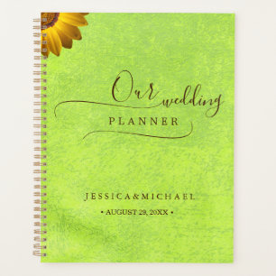 Agenda Flores Amarelas no Casamento Verde Abstrato