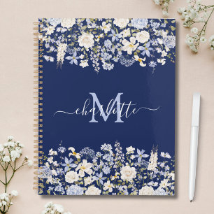 Agenda Flores Azuis de Aquarela Monogramadas com Letra El