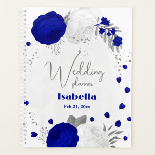 Agenda flores azuis reais e brancas prateadas