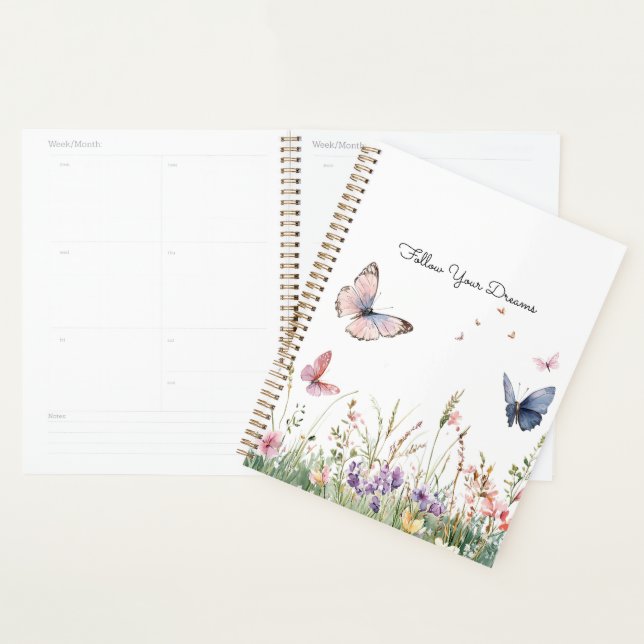 Agenda Flores Borboletas Roxo Rosa Vermelho   (Exibição)
