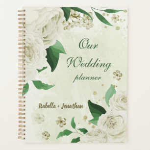 Agenda Flores brancas de marfim verde casamento