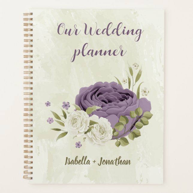 Agenda flores brancas lilás verde casamento (Frente)