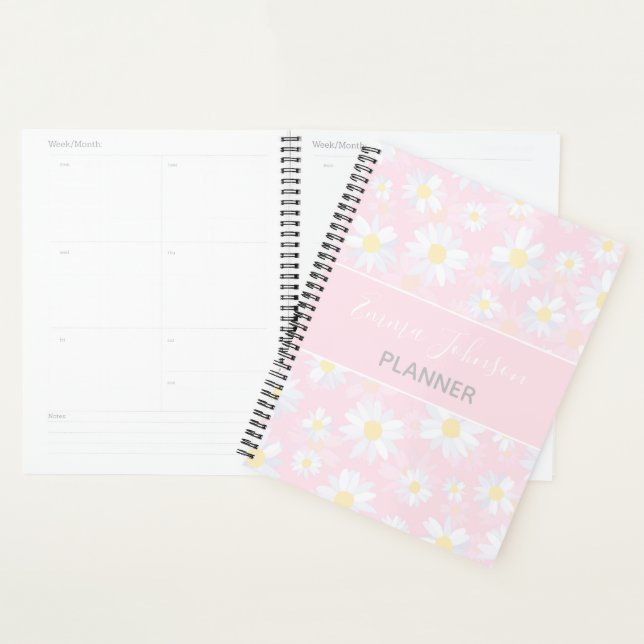 Agenda Flores Brancas Rosa-Rosa (Exibição)