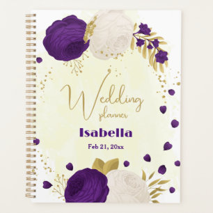 Agenda flores brancas roxas reais douradas
